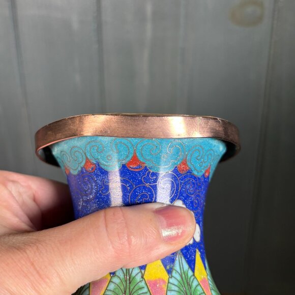 Large Vintage Cloisonne Dragon Vase 10" Copper Enamel Asian Decor Chinese Style - Picture 7 of 17